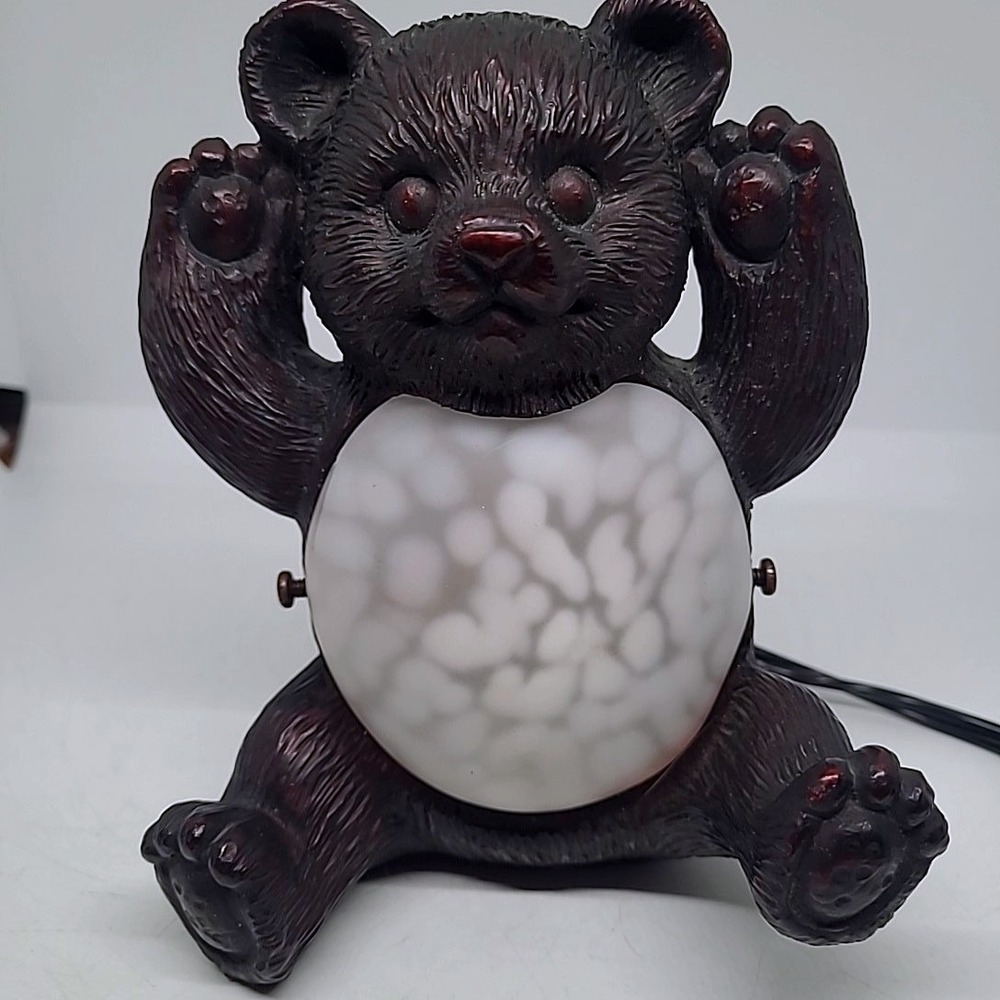 Vintage Bear Accent Lamp Brown Frosted Glass Belly Nightlight Cabin Decor - Picture 2 of 11